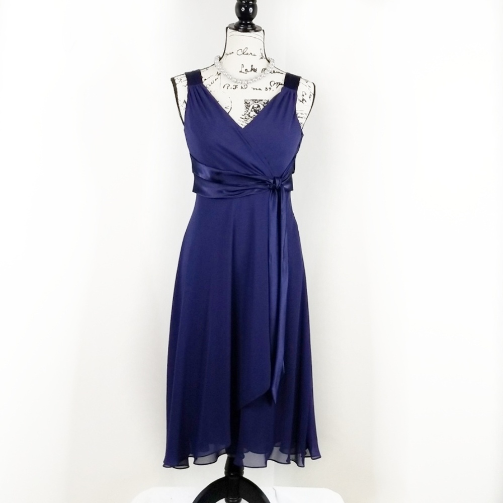 EVAN-PICONE ▪ Women's Chiffon Navy Blue Fit n Flare Cocktail Dress, Size 6P
